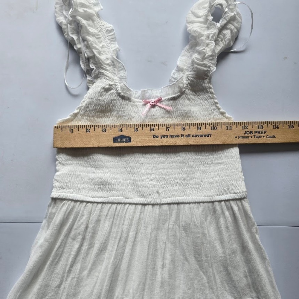 Love Tree White Mini Sun Dress Women S Smocked Ruffle Bow Cottagecore Coquette - Picture 7 of 12